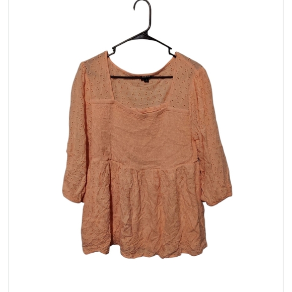 Torrid Babydoll Top 2 2X Smocked Pink Eyelet Milkmaid Cottage Peasant Festival - Picture 1 of 9